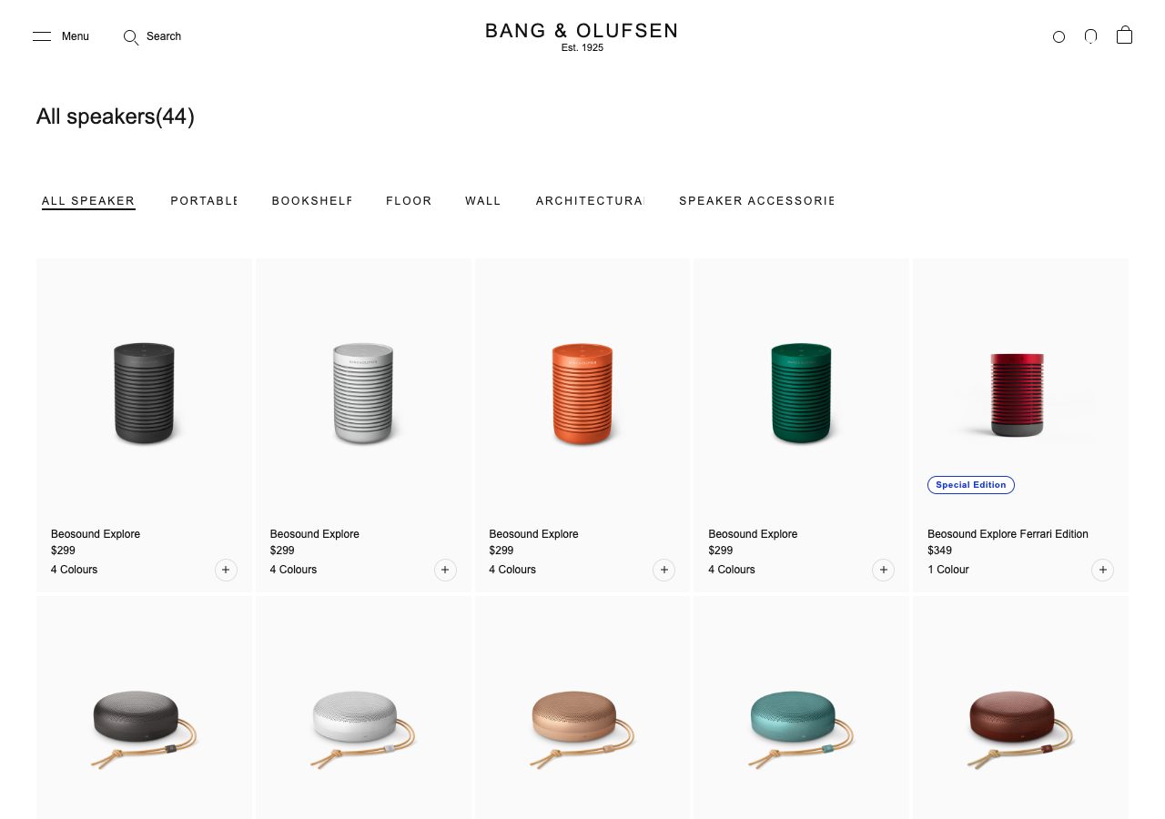 Bang & Olufsen 웹사이트